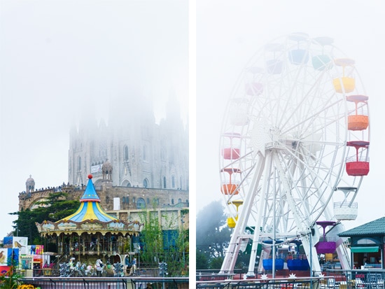 Tibidabo amusement park and Sagrat Cor (Sacred Heart) cathedral, Barcelona Spain