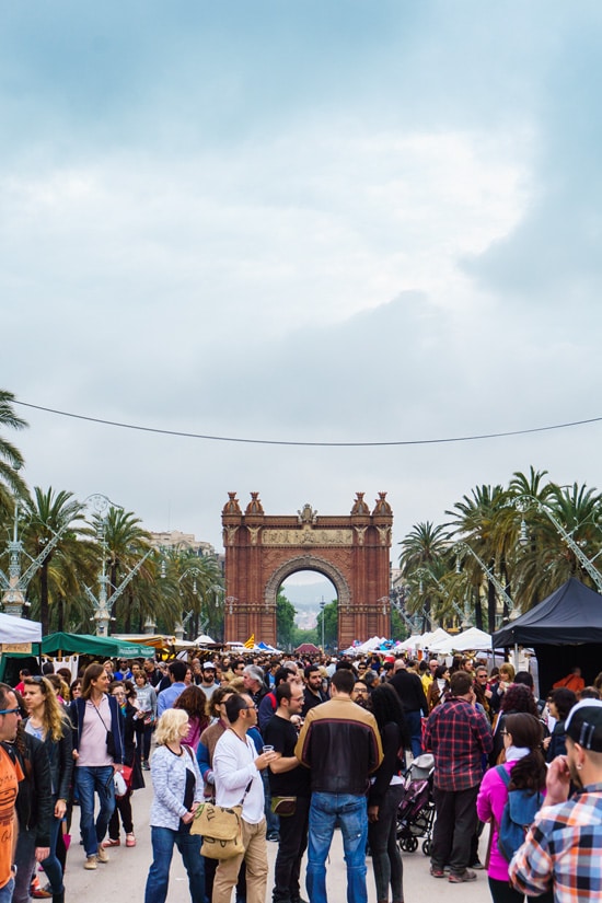 Street festival in front of the Arc de Triomf, Barcelona Spain