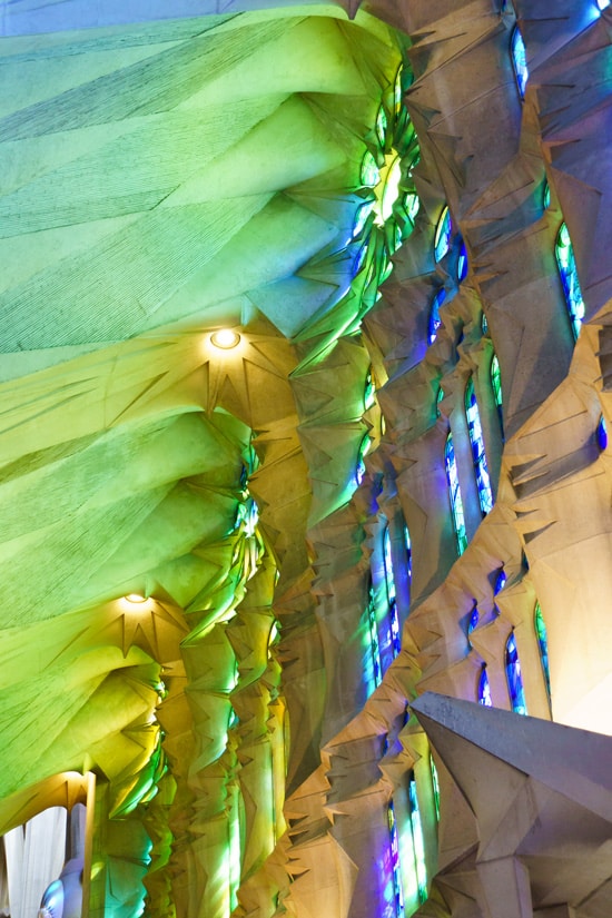 Amazing stained glass within the Sagrada Família church, Barcelona, Spain