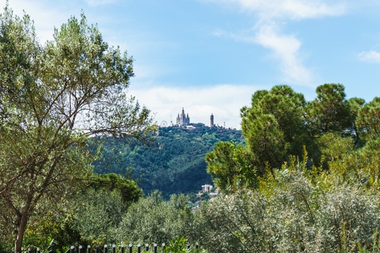 Looking up at Tibidabo mountain, Barcelona Spain