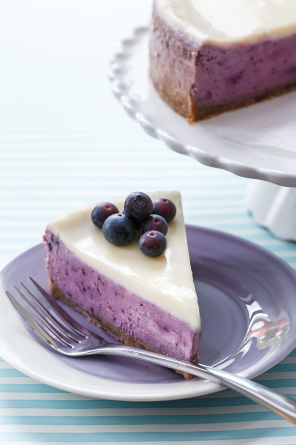 Roasted Blueberry Crème Fraîche Cheesecake