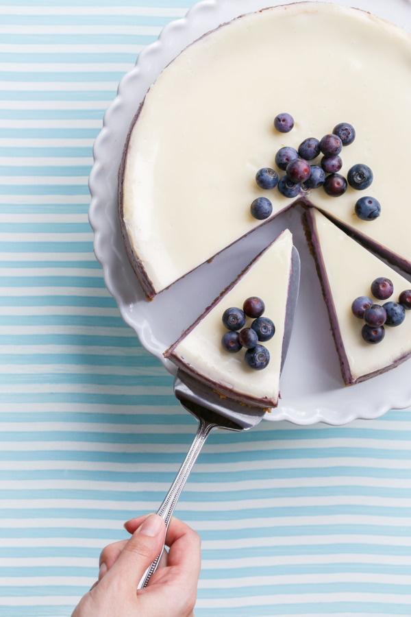 Slice of Roasted Blueberry Crème Fraîche Cheesecake