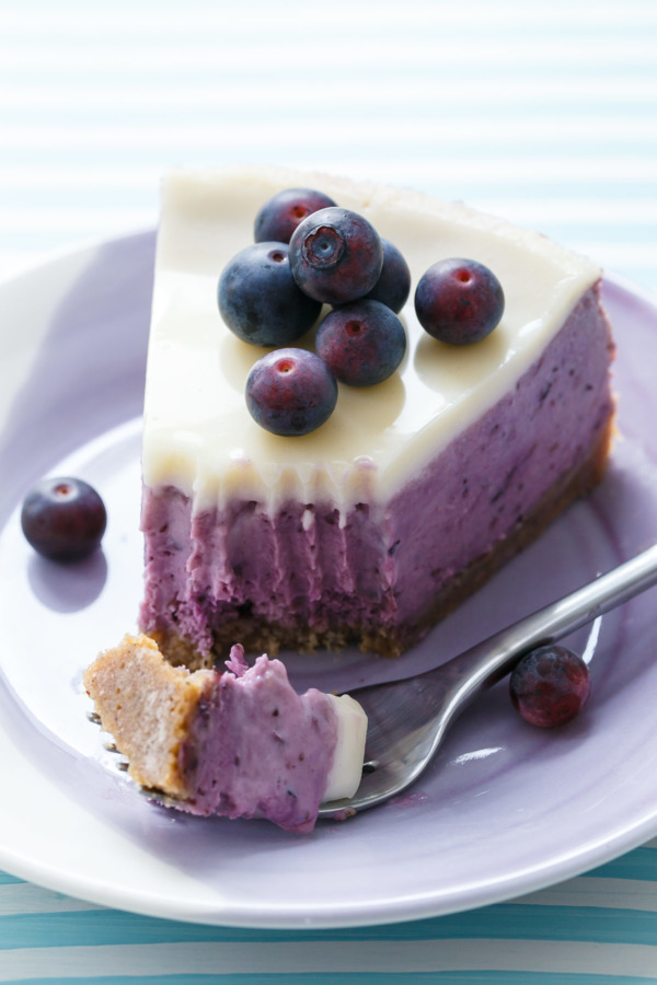 Bite of Roasted Blueberry Crème Fraîche Cheesecake