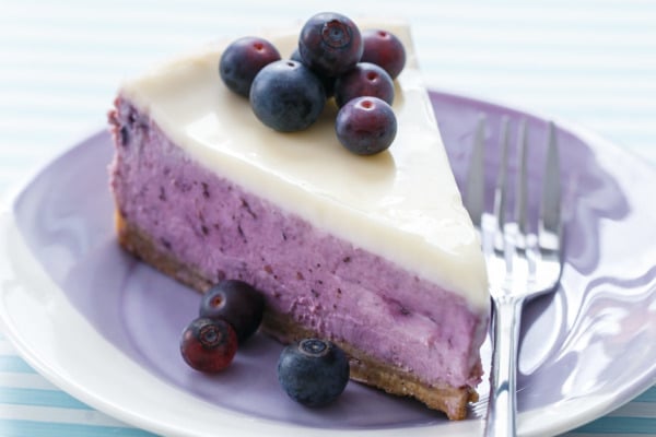 Roasted Blueberry Crème Fraîche Cheesecake