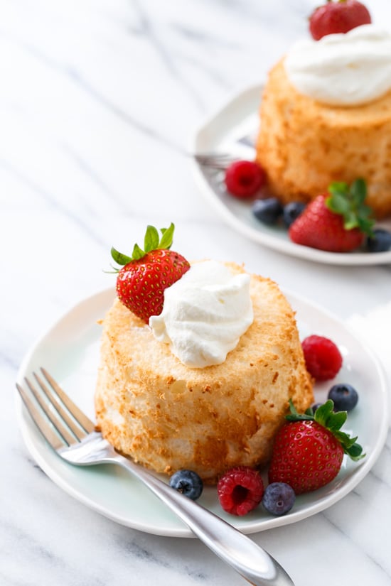 You can still make this cake, but you need to use a pan with tall sides, like a loaf pan, because the batter rises considerably, and you still need to cool it. Abgel Food Cake Recipe Ideas : Mini Angel Food Cakes With Fresh Whipped Cream Berries Love And Olive Oil