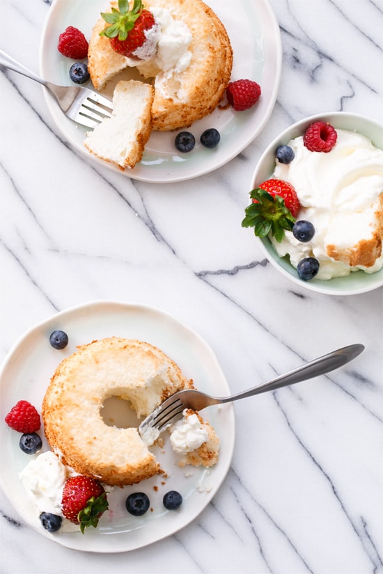 Mini Angel Food Cakes with Fresh Whipped Cream & Berries