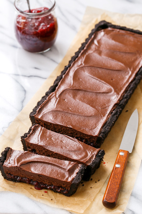 Tart Cherry Chocolate Truffle Tart with a layer of Tart Cherry Jam