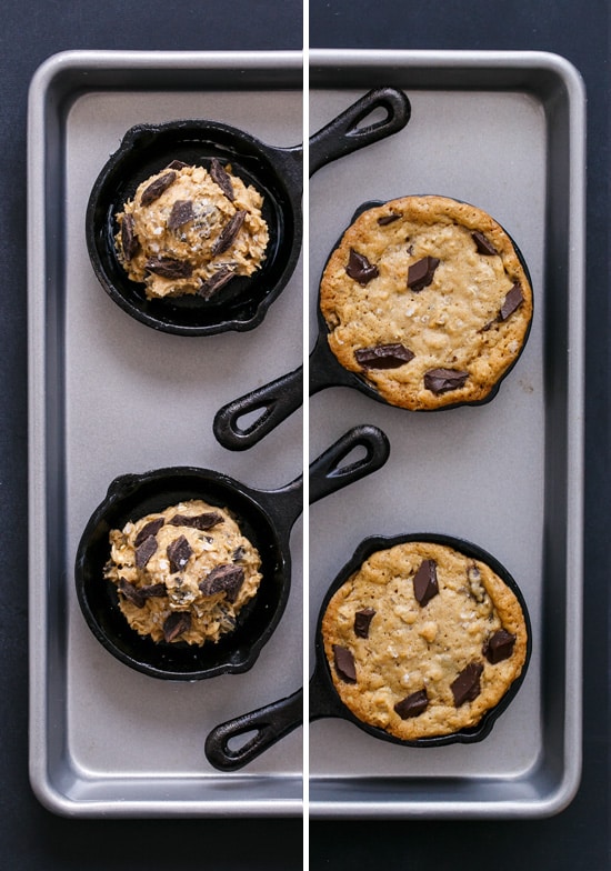 Before and After: Mini Oatmeal Chocolate Chunk Skillet Cookies