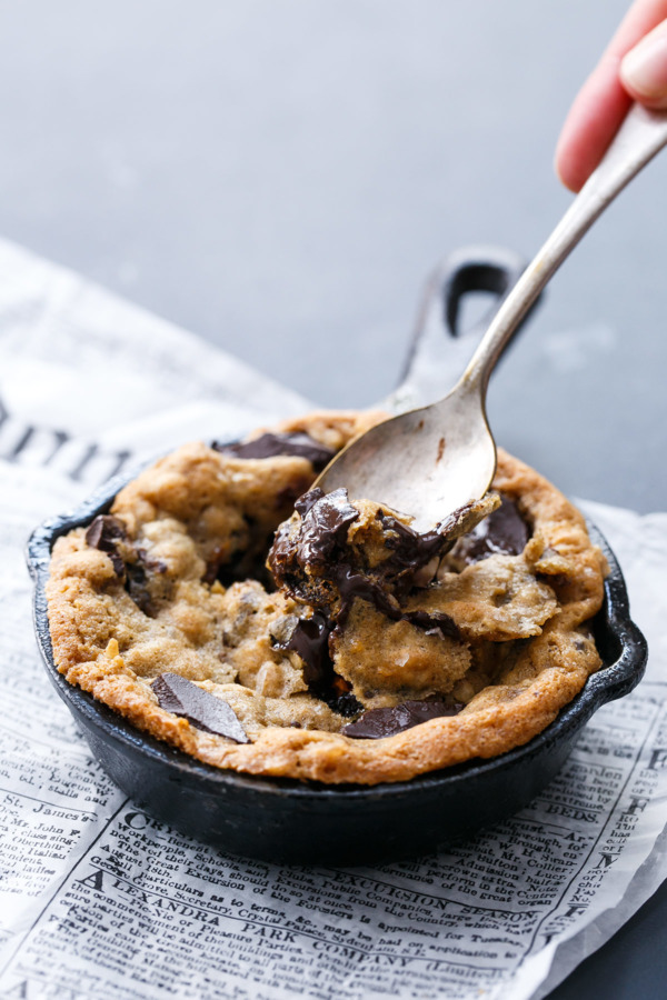 Mini Oatmeal Chocolate Chunk Skillet Cookies are best enjoyed warm right out of the oven.