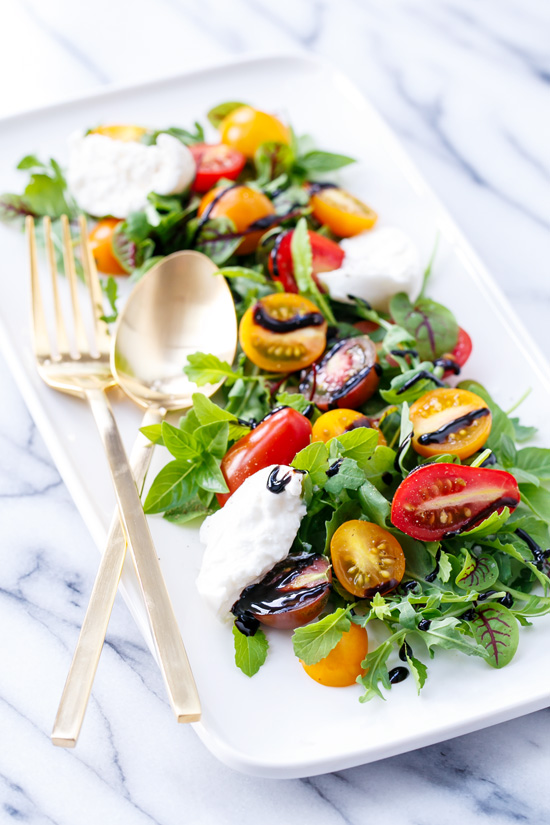 So Long Summer Salad (Heirloom Tomato and Burrata with Spicy Greens)