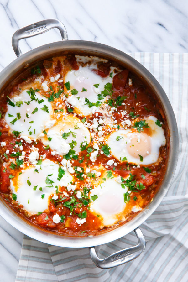Shakshouka (Poached Eggs in Spicy Tomato Sauce) | Love and Olive Oil