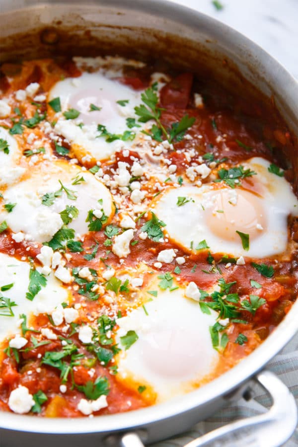 Shakshouka (Poached Eggs in Spicy Tomato Sauce) | Love and Olive Oil