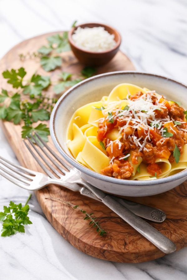 Pumpkin Bolognese with Pappardelle Pasta