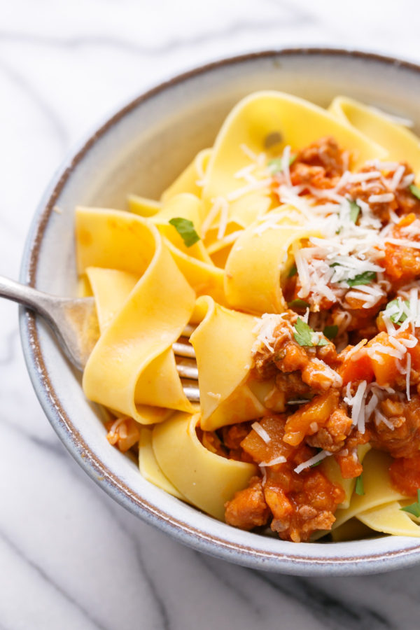 Pumpkin Bolognese with Pappardelle Pasta