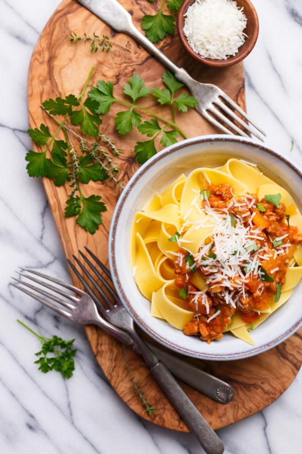 Pumpkin Bolognese with Pappardelle Pasta