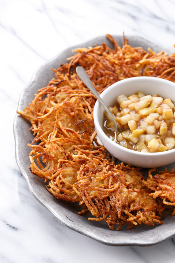 Crispy Potato Latkes with Spiced Pear Compote