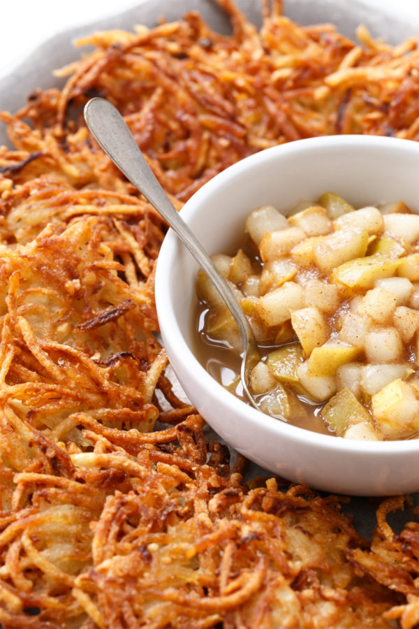 Crispy Potato Latkes with Spiced Pear Compote