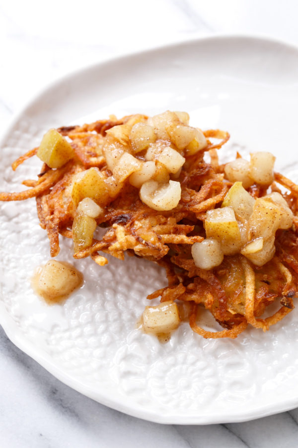 Crispy Potato Latkes with Spiced Pear Compote