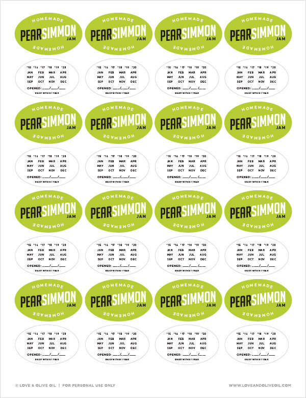 Free Printable Pearsimmon Jam Canning Labels