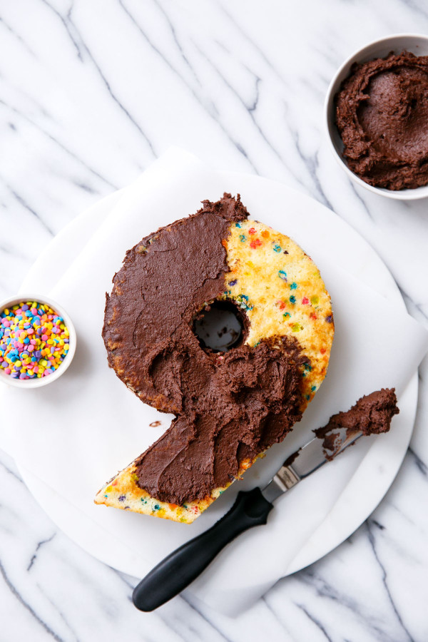 Giant Number Birthday Cake with Funfetti Layers and Fluffy Chocolate Buttercream