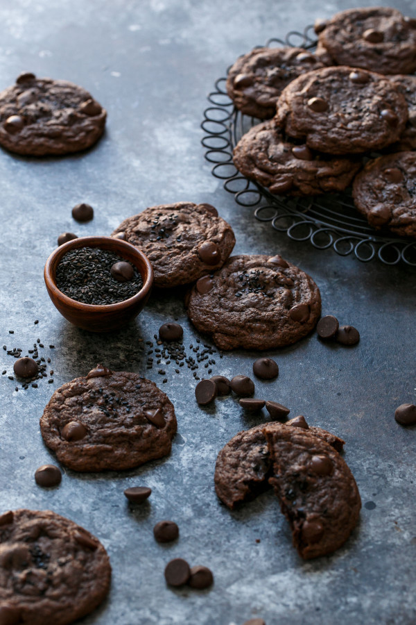 Double Chocolate Black Sesame Chip Cookies