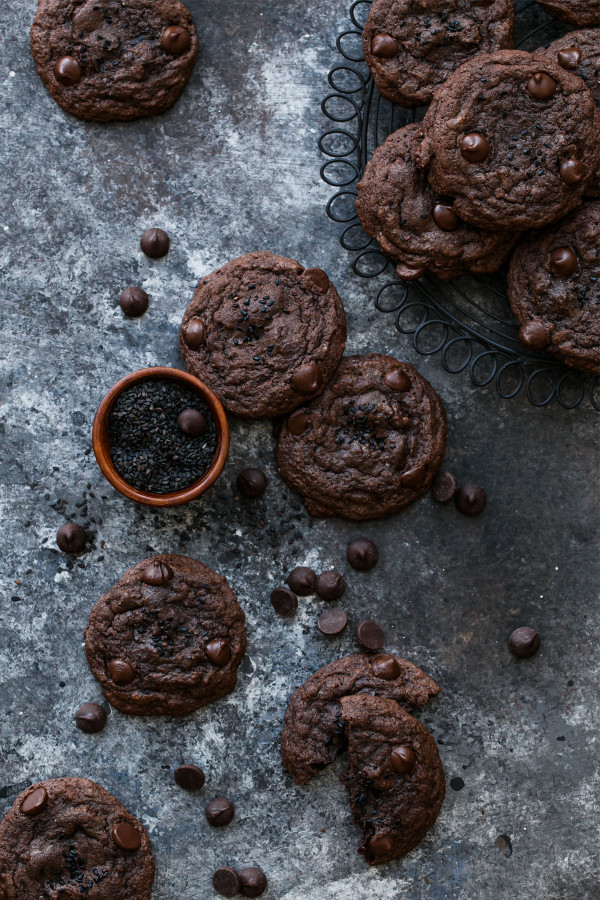 Double Chocolate Black Sesame Chip Cookies