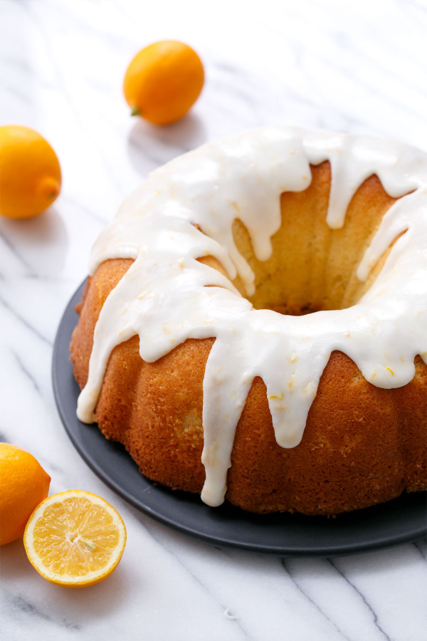 Moist & tender Meyer Lemon Bundt Cake, made with Greek Yogurt