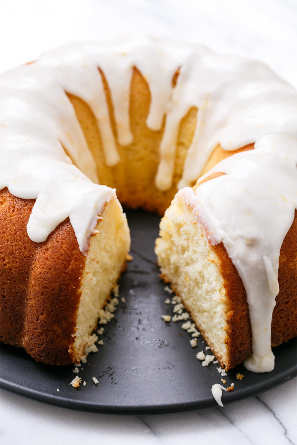 Moist & tender Meyer Lemon Bundt Cake recipe, made with Greek Yogurt