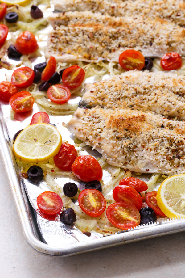 Mediterranean Baked Trout with Olives, Fennel & Tomatoes