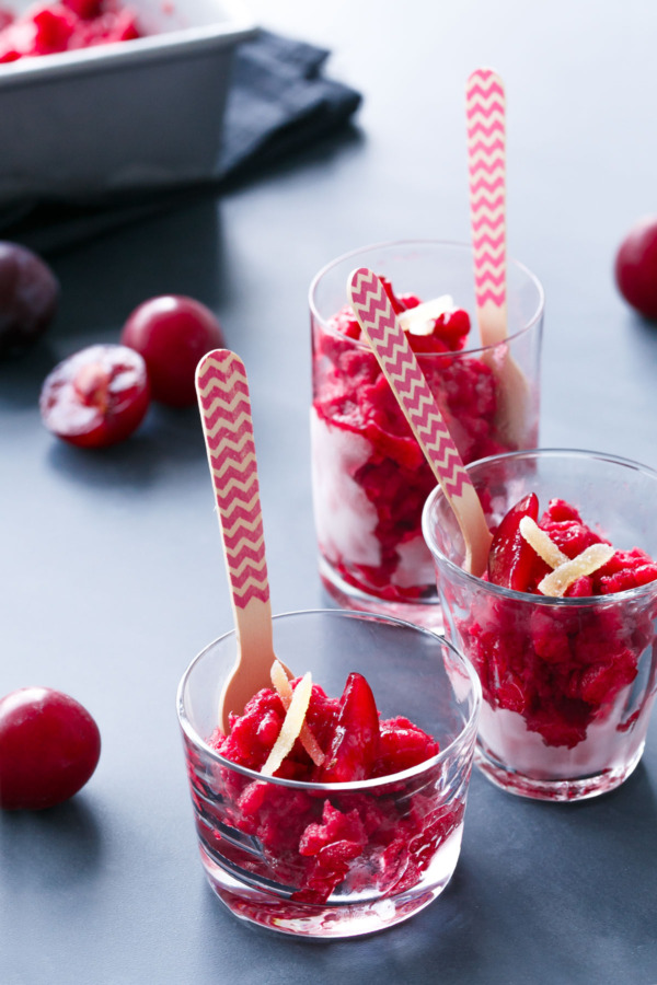 Ginger Plum Granita with Sugar Plums and Domaine de Canton Ginger Liqueur 