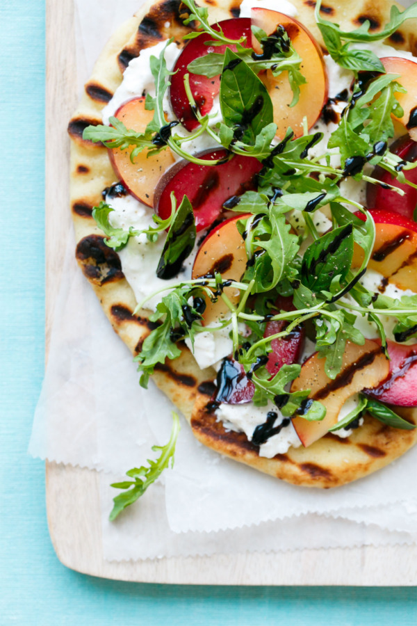 Plum and Burrata Flatbread with Arugula and Balsamic Glaze