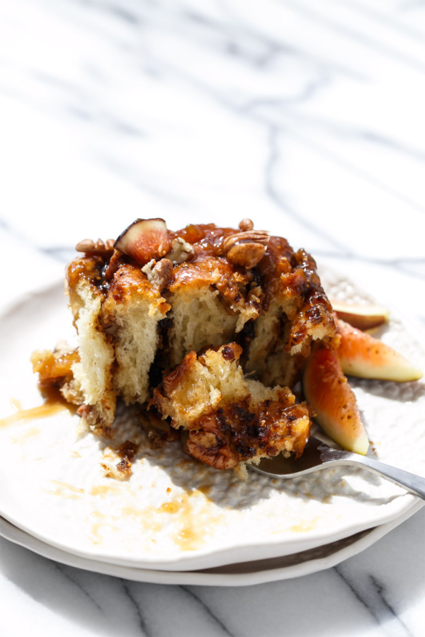 Fig Sticky Buns with Fresh Fig & Caramel Glaze