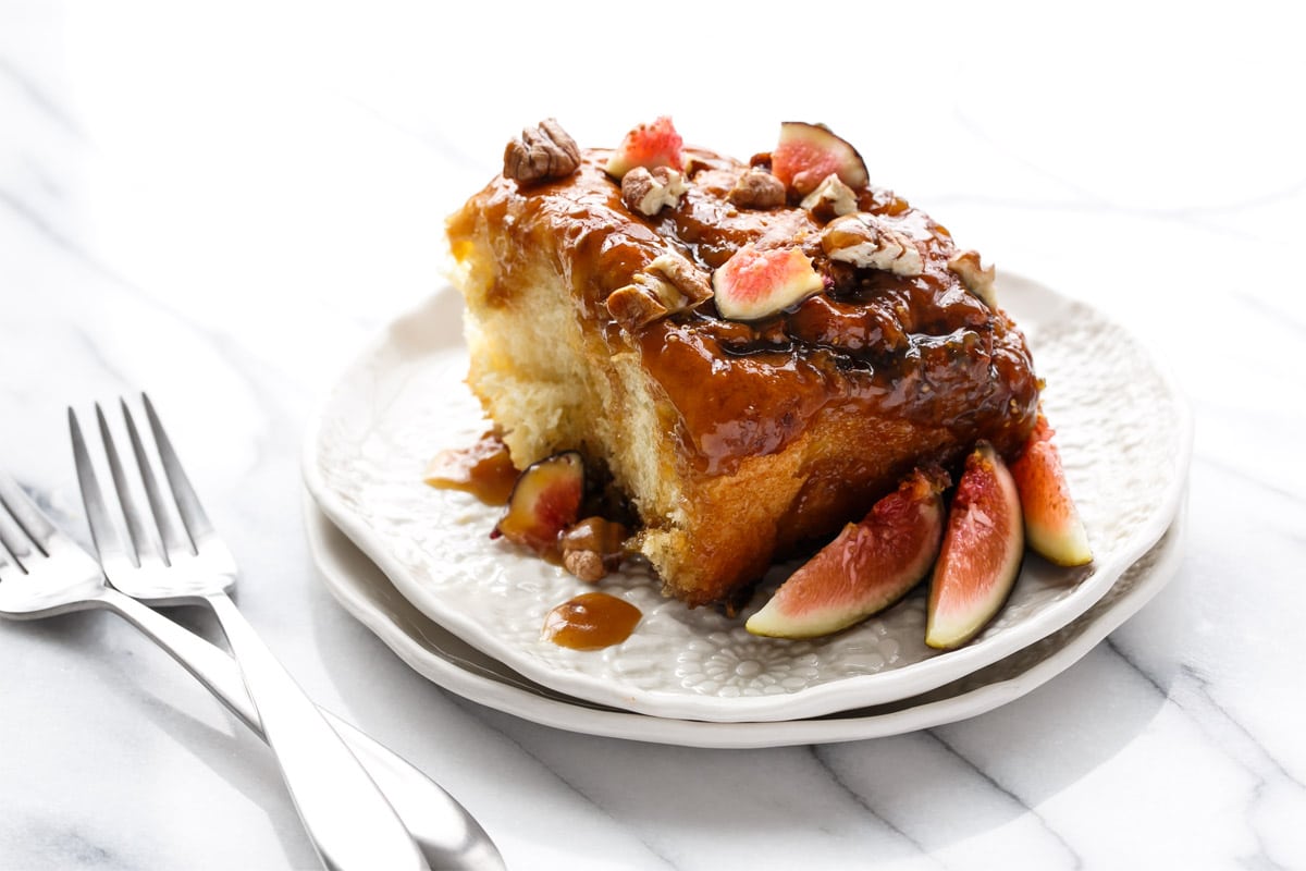 Fig Sticky Buns with Fresh Fig & Caramel Glaze