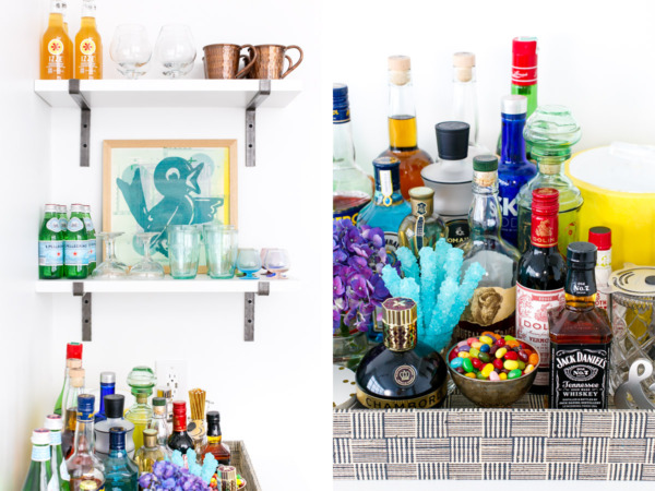 Townhouse Kitchen Remodel: Living Room Bar Area, stocked and loaded.