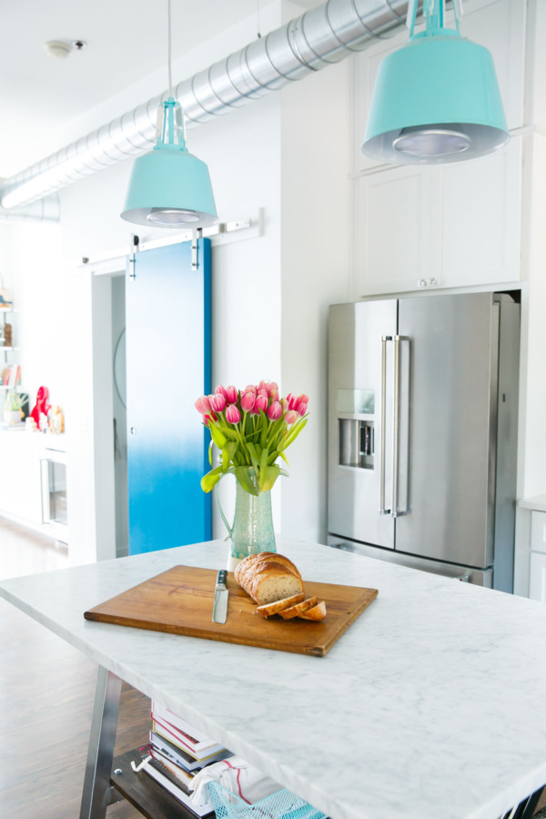 Townhouse Kitchen Remodel: White, marble, and shades of blue.