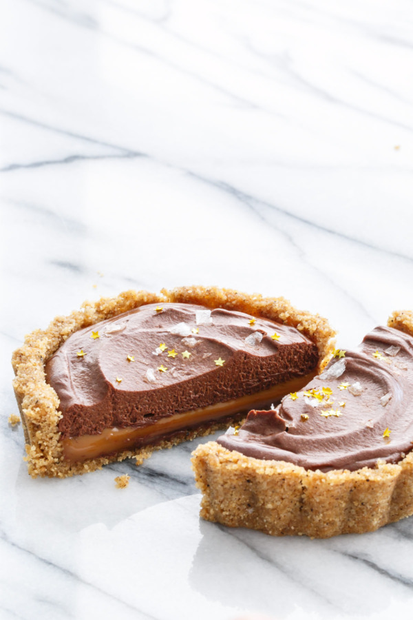 Salted Dark Chocolate and Dulce de Leche Tartlet Recipe - WOAH.