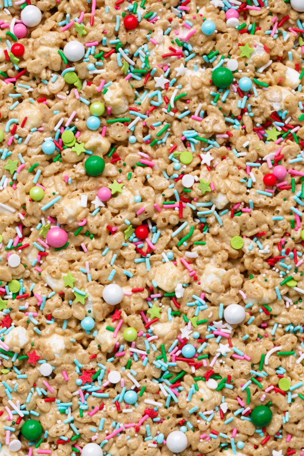 Festive Gingerbread Rice Krispie Treats with Christmas Sprinkles