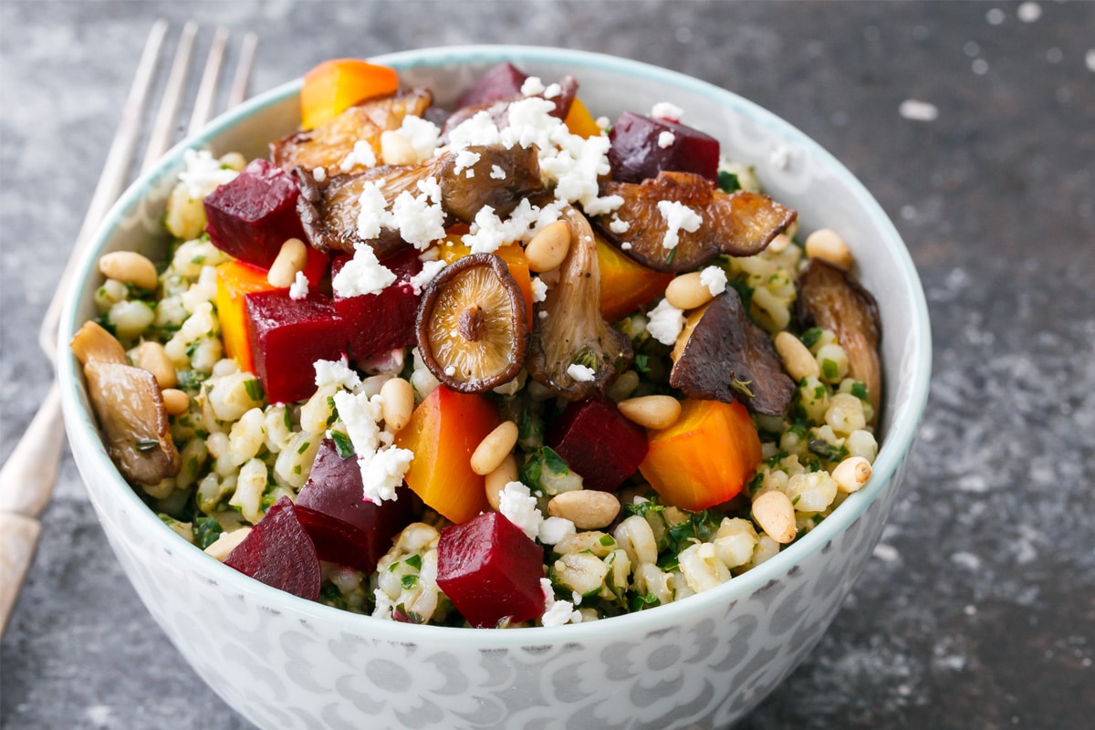 Beet & Barley Bowls with Beet Green Pesto