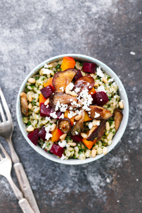 Beet & Barley Bowls with Beet Green Pesto