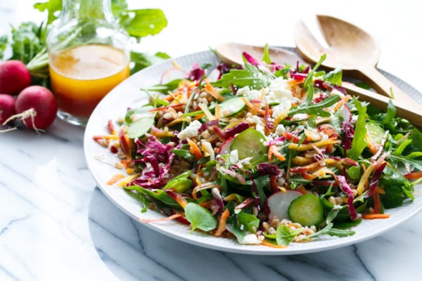 Rainbow Farro Salad with Blood Orange Vinaigrette