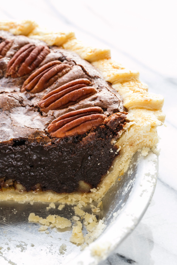 Chocolate Fudge Pecan Pie with the Best Flaky Homemade Pie Crust