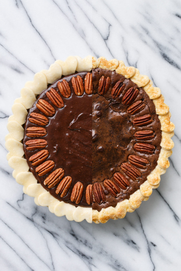 Before & After Baking: Chocolate Fudge Pecan Pie Recipe