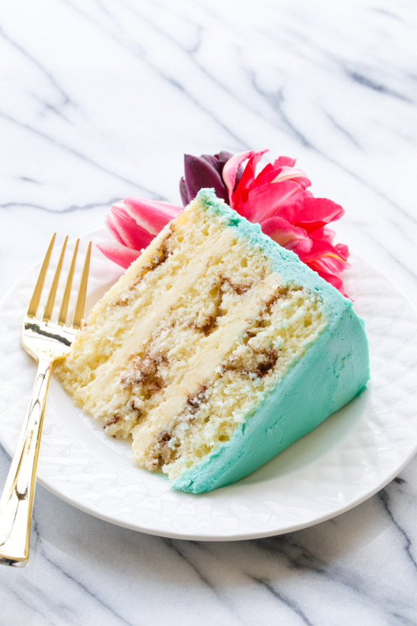 Cinnamon Swirl Layer Cake with fluffy vanilla buttercream