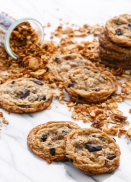 Granola Chocolate Chip Cookies with Homemade Honey Granola Dried Cherries