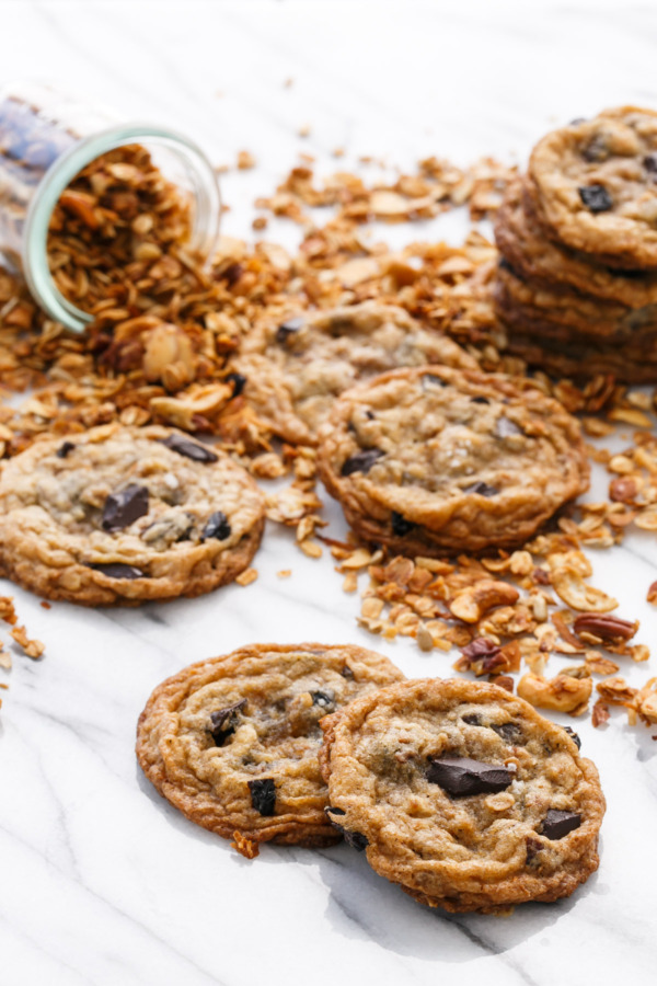 Granola Chocolate Chip Cookies with Homemade Honey Granola Dried Cherries