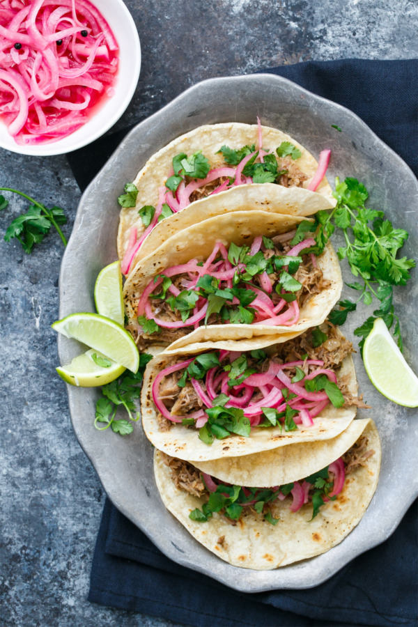 Slow-Cooker Pineapple Pulled Pork Tacos with Cilantro and Quick Pickled Onions