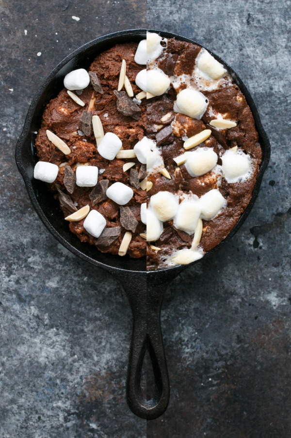 Molten Rocky Road Skillet Cookies - Before & After