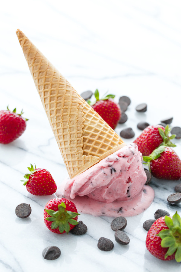 Homemade Strawberry Ice Cream Recipe with chocolate chips