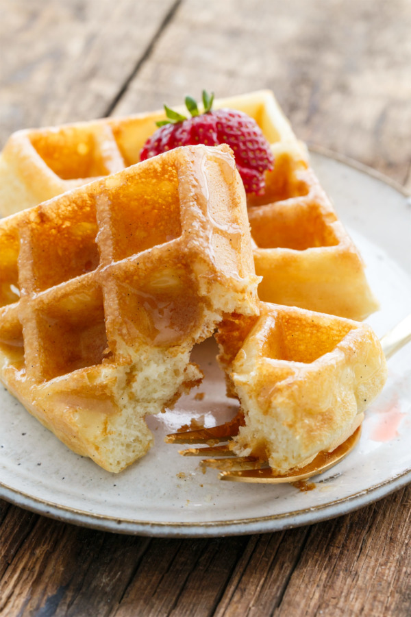 The Best Light & Fluffy Yeast Waffles with Donut Glaze