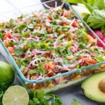 Mexican 7-Layer Dip with pickled jalapenos and cilantro lime guacamole